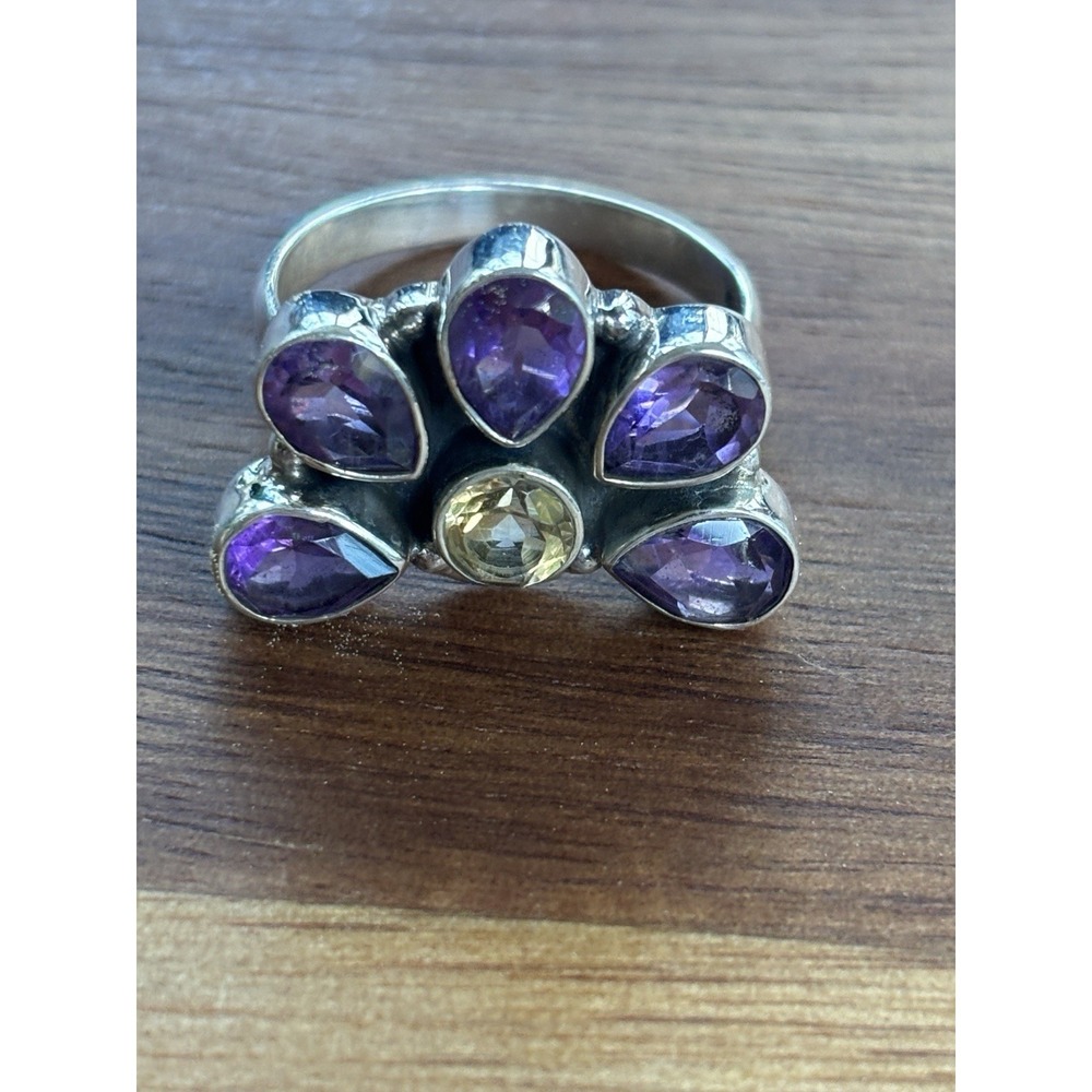 Amethyst Citrine Sterling Silver Ring Size 9